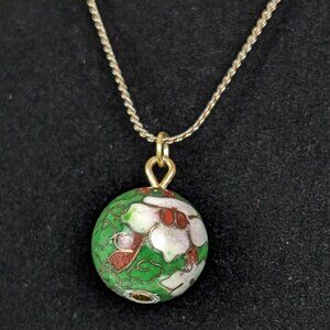 V. Green Chinese Cloisonné Ball Pendant Necklace